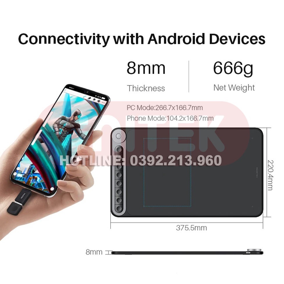 Bảng Vẽ Điện Tử HUION iQ620M Kết Nối Không Dây Wireless 2.4G dùng hỗ trợ Android và máy tính