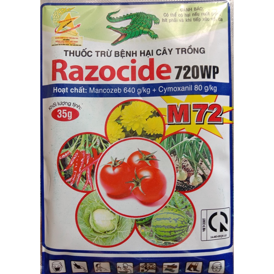 Thuốc trừ nấm bệnh Razocide 720wp bột màu xanh 35gr