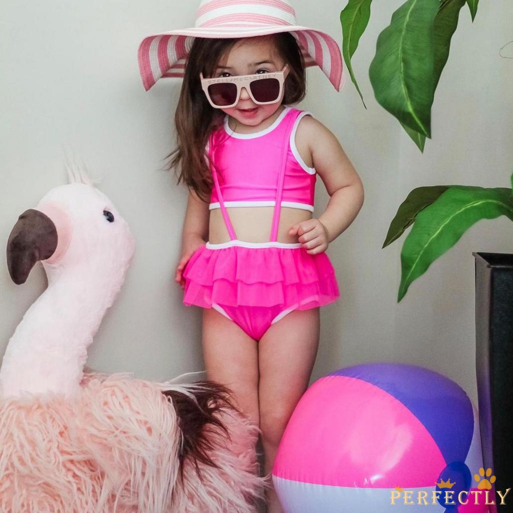 Bộ Đồ Bơi Hai Mảnh Áo Cổ Tròn Không Tay Cổ Tròn Và Quần Nhún Bèo Dành Cho Bé Gái PFT7