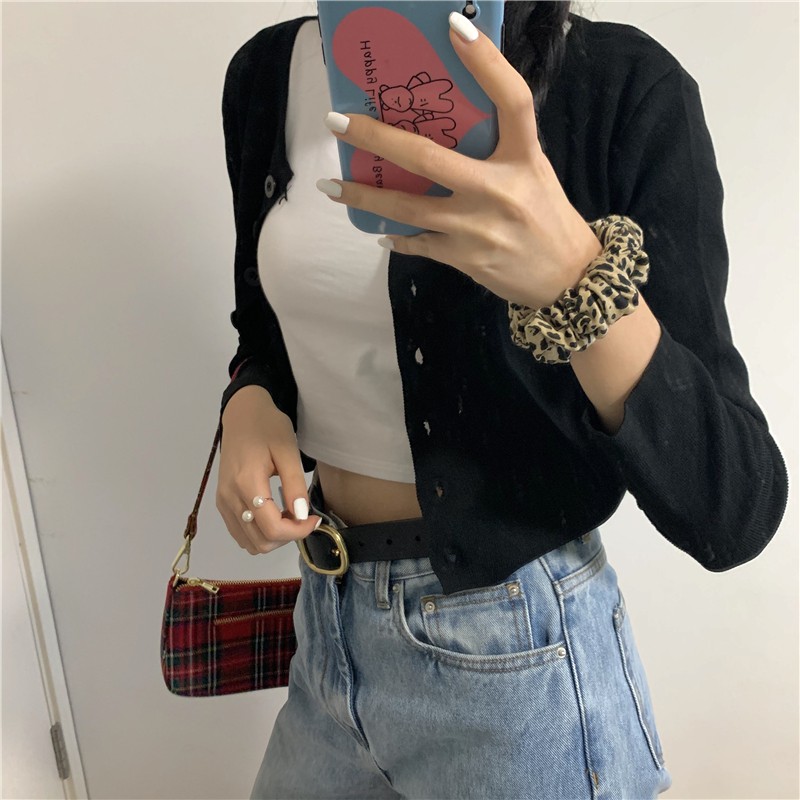Áo Thun cardigan Tay Dài Dáng Ôm In Hoa Dễ Thương