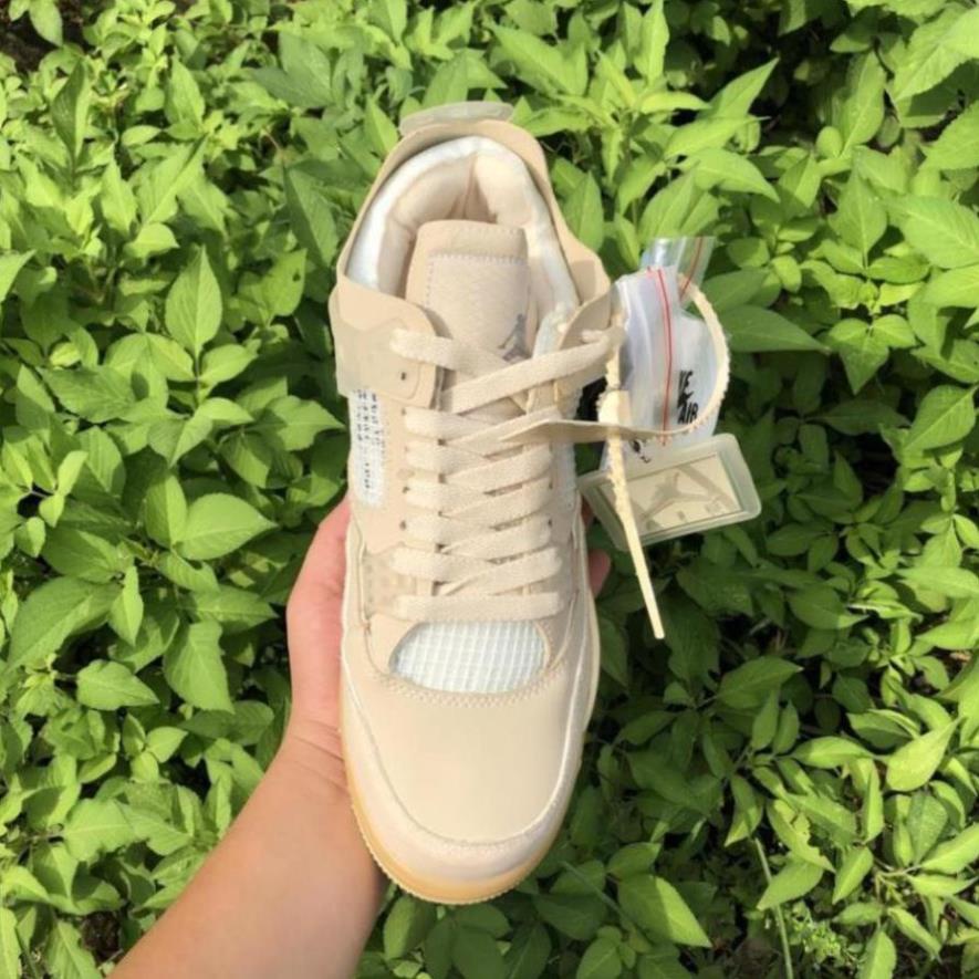 Giày air jordan 4 retro off white kem , Giày sneaker JD4 màu kem siêu hot mới nhất -()8x
