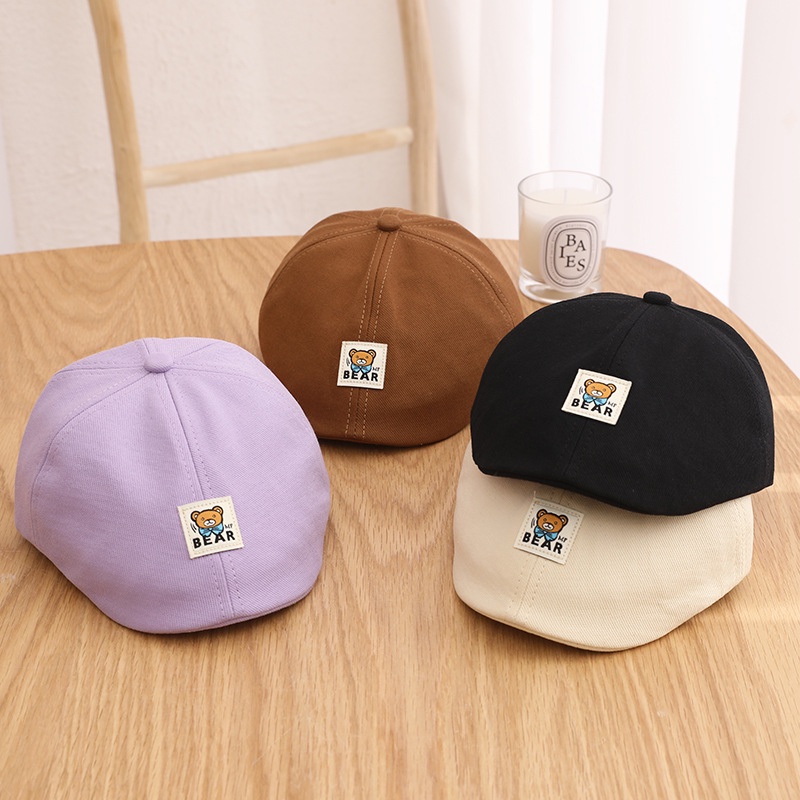 Mũ Beret Bằng Vải Họa Tiết Gấu Dễ Thương Bắt Mắt Sành Điệu