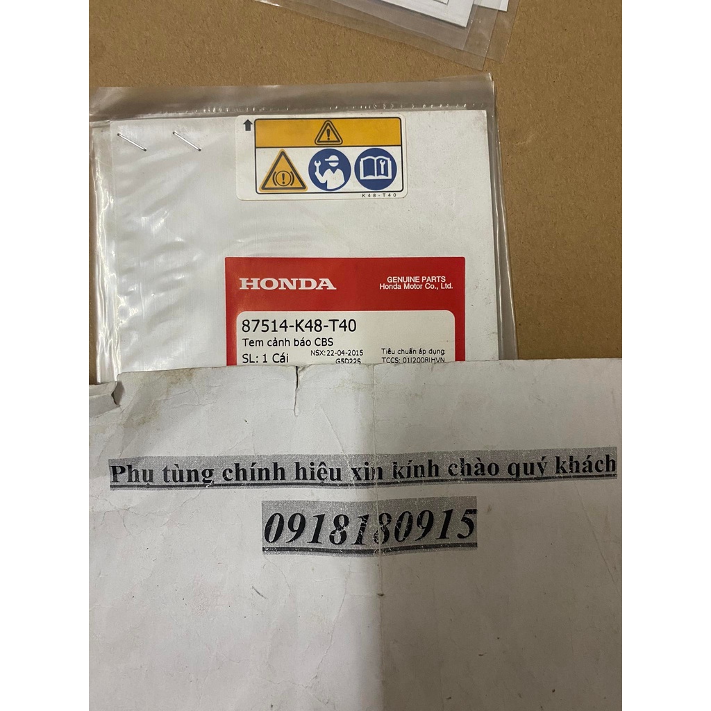 tem cảnh báo CBS  tem khẩn cấp honda