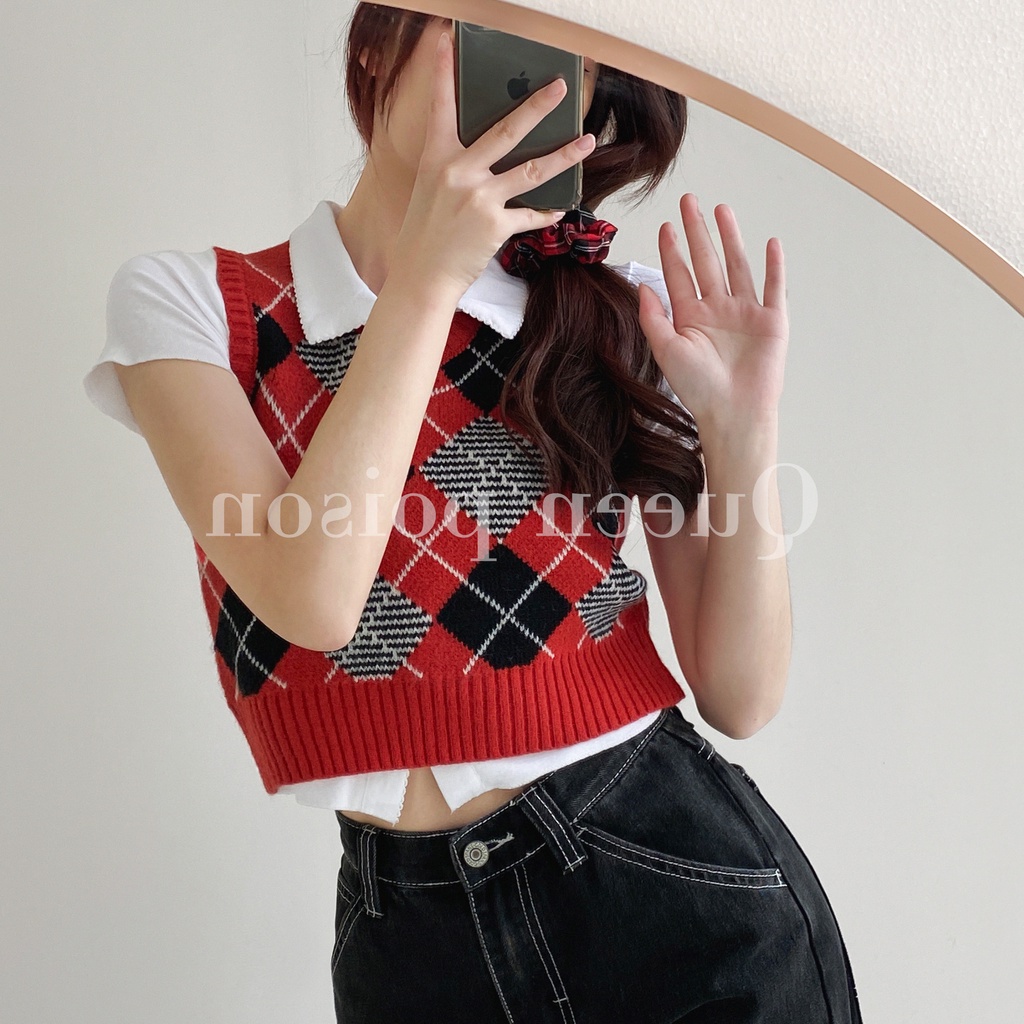 korean style diamond knitted vest