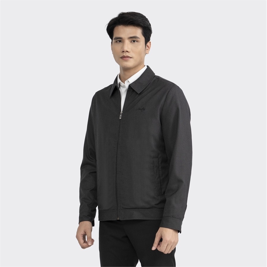 Áo khoác nhẹ 2 lớp nam ARISTINO AJK035W2 Jacket kẻ caro tăm vải Polyester ấm áp dáng Regular fit suông vừa cổ bẻ lịch sự