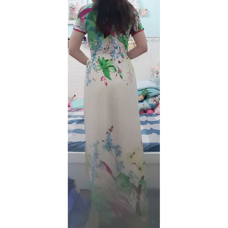 Thanh lý bộ áo dài voan hoa eo 75cm trở lại , kèm quần phi vang