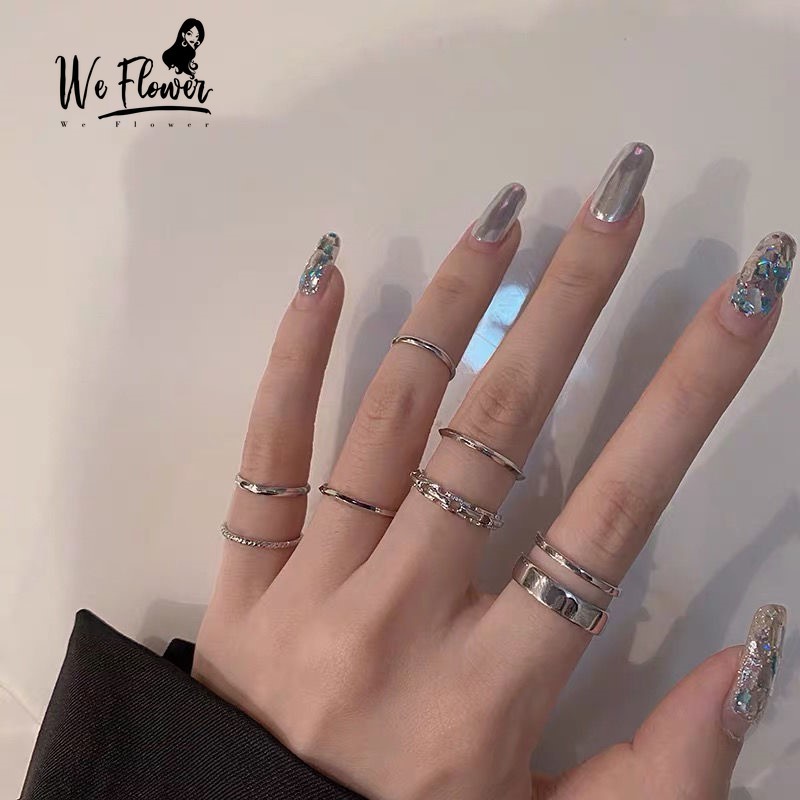 We Flower Set 7 Nhẫn Bạc Đeo Khớp Ngón Tay Phong Cách Vintage Cho Nữ nhẫn kim tiền nhẫn nữ cá tính nhẫn đôi nam nữ nhẫn cặp bạc bộ trang sức bạc