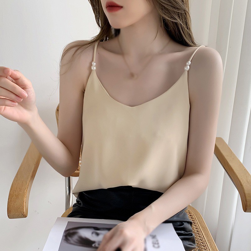 Áo Voan Hai Dây Trơn Màu Với Thiết Kế Cổ Chữ V Xinh Xắn Dành Cho Nữ | BigBuy360 - bigbuy360.vn