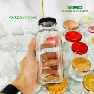 BỘ 4 CHAI THỦY TINH VUÔNG 500ML NẮP VẶN CAO CẤP ĐỰNG SỮA HẠT, NƯỚC ÉP CV500ml