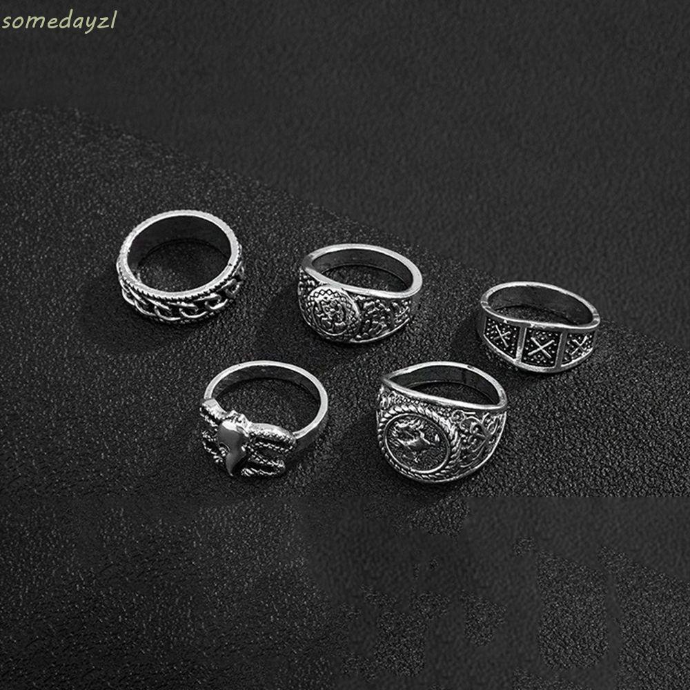 Set nhẫn kim loại hình đầu lâu/ hình học đơn giản phong cách retro hiphop thời trang Hàn Quốc cho nam nữ