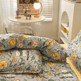 Bộ Drap & Chăn Phao Cotton Poly Gấu Hoa