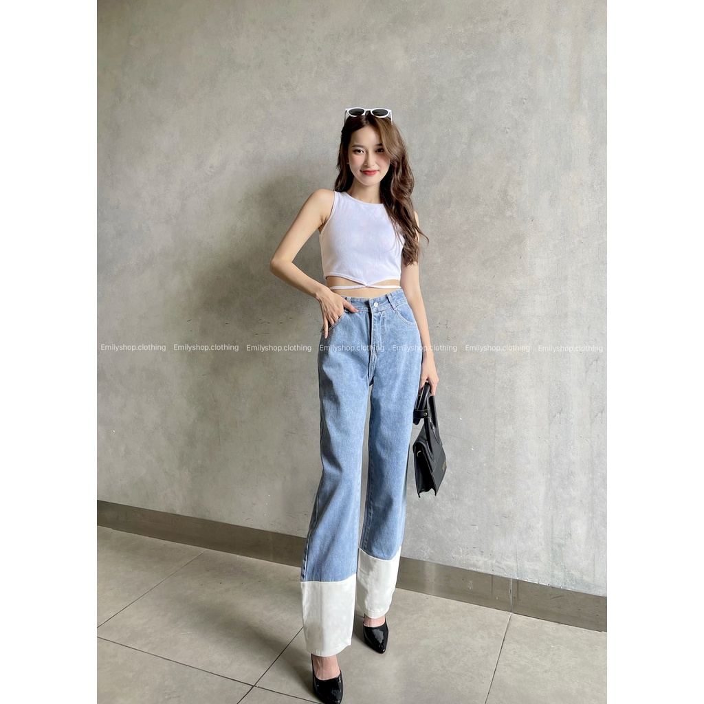 Quần jeans nữ ống rộng Emilyshop ulzzang