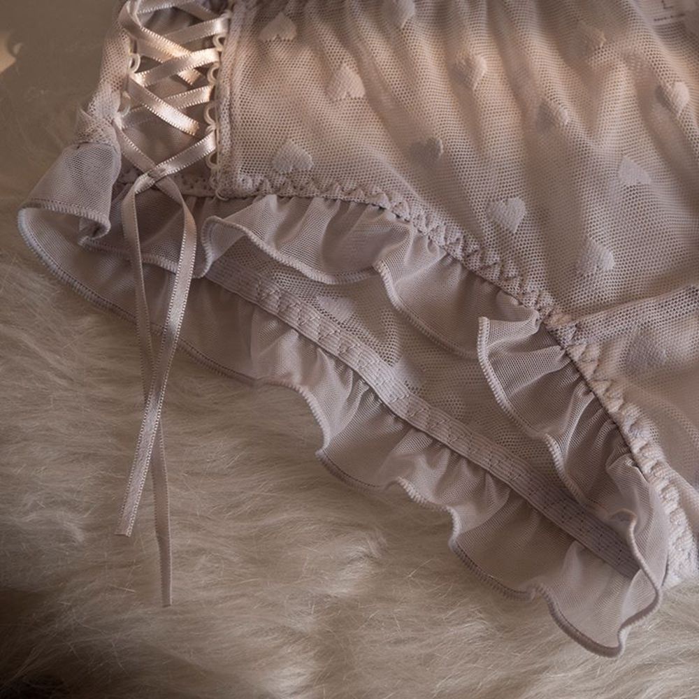 Quần lót eo cao trung bình co giãn thoáng khí đáy cotton phối xếp nếp có nơ và dây buộc chéo nhiều màu tùy chọn cho nữ