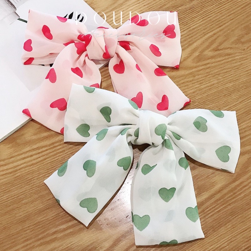 (XẢ KHO THANH LÝ) Kẹp tóc Hàn Quốc Doudou Cặp tóc nơ to tiểu thư vải voan mềm hình trái tim xinh xắn đáng yêu FJ007