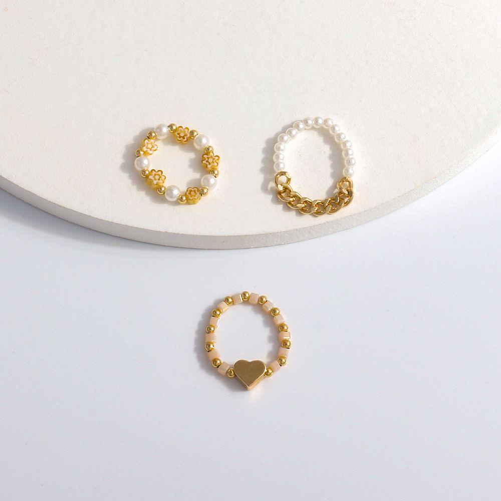 Nhẫn Xỏ Hạt Hình Hoa / Trái Tim Phong Cách Bohemia Dễ Thương