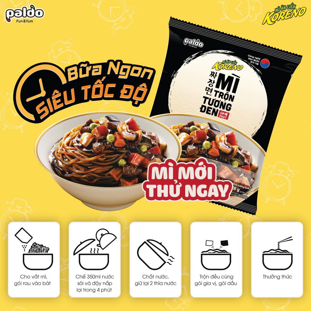 🥘🥘🥘Mỳ Trộn Tương Đen KORENO Siêu Ngon - Gói 78gr