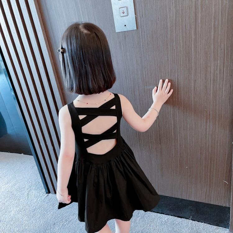 Đầm Hai Dây Mỏng Màu Đen Phong Cách Hàn Quốc Cổ Điển Thời Trang Mùa Hè Cho Bé Gái
