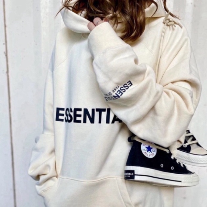 [FREE SHIP] Áo hoodie Unisex chữ ESSENTIALS màu đen trắng be xám đậm chất nỉ bông có mũ dài tay phong cách Ulzzang form | BigBuy360 - bigbuy360.vn