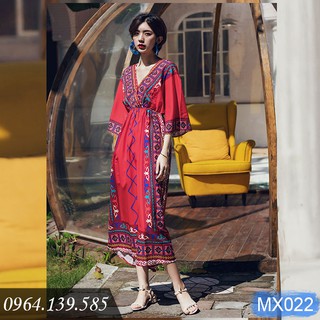 Đầm maxi dáng xòe phong cách Bohemian, phóng khoáng và đầy cá tính, họa tiết cổ điển Tây Âu ấn tượng | MX022