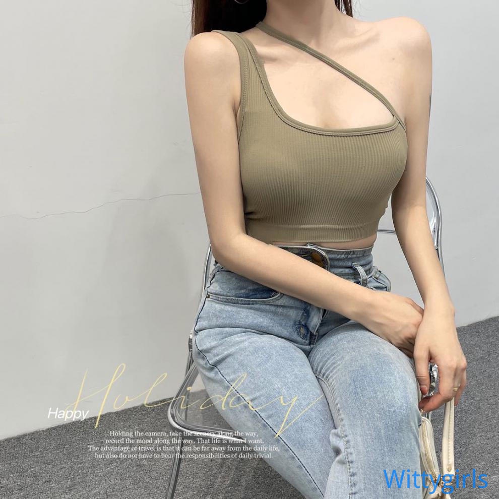 Áo Croptop Sát Nách Dáng Ôm Màu Trơn Quyến Rũ Cho Nữ