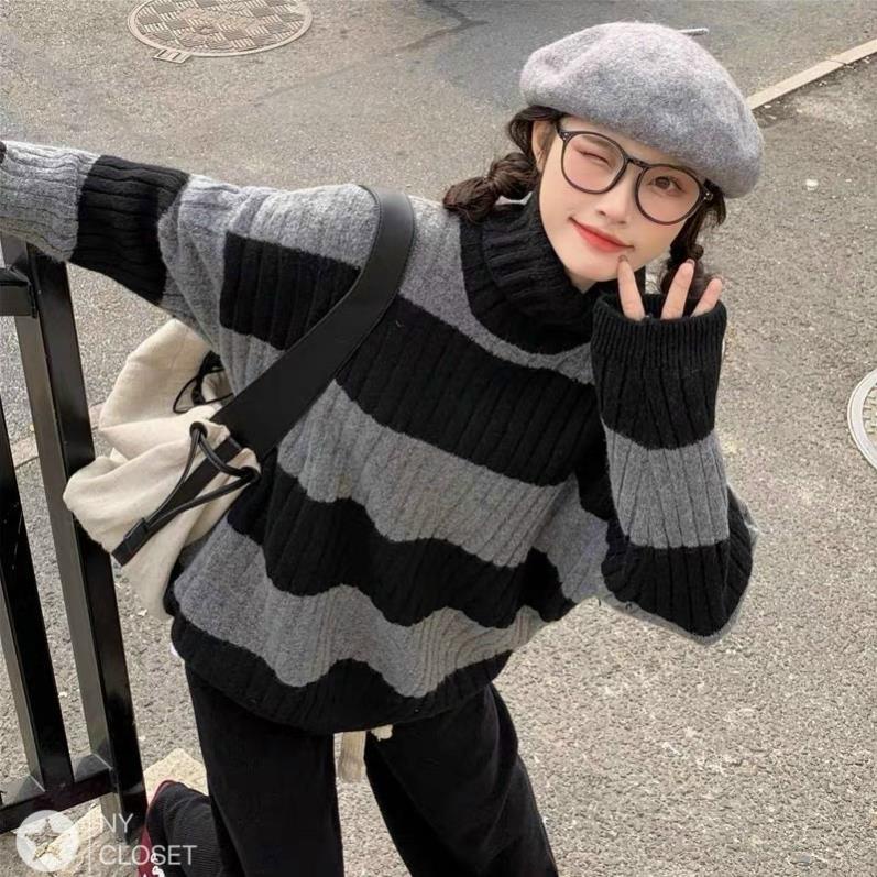 áo len nữ cổ lọ, áo len nữ tay dài form rộng chất len dày dặn mặc bao ấm phong cách cá tính hàng quảng châu cao cấp | BigBuy360 - bigbuy360.vn
