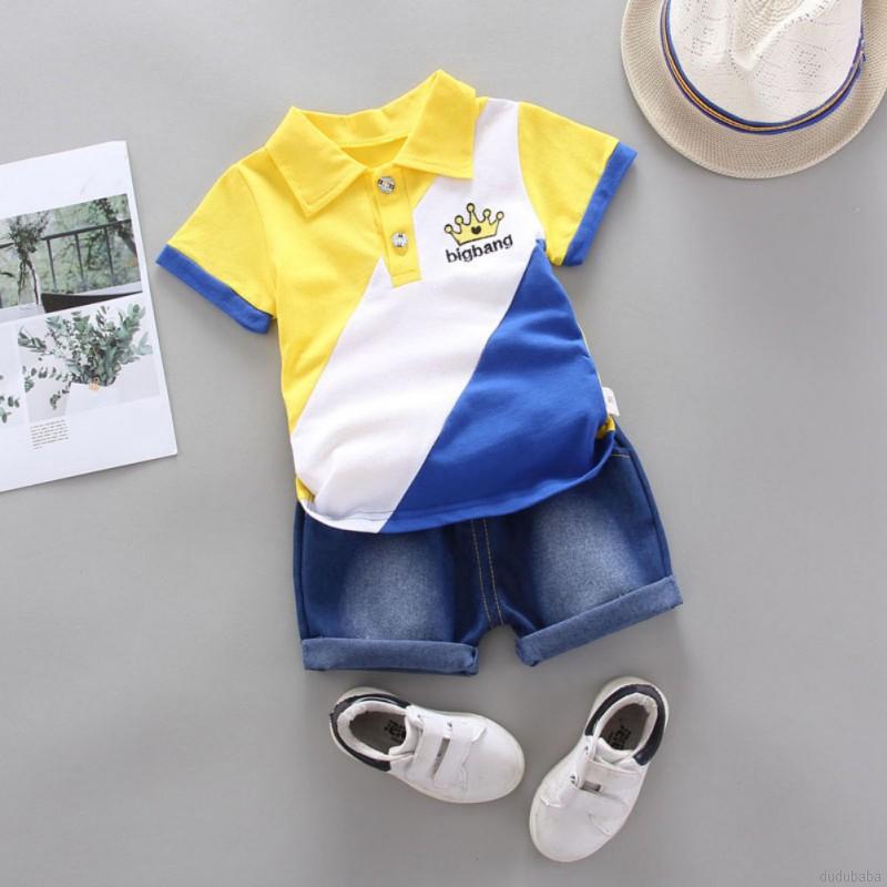Set áo thun + quần short denim thời trang mùa hè cho bé trai 0~4 tuổi