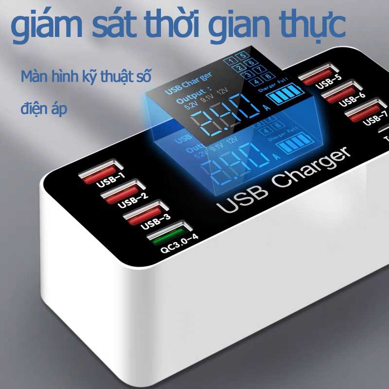 Hỗ trợ sạc nhanh nhiều lỗ, sạc nhanh Android iPhone tape-C LED QC 3.0 và sạc nhanh PD