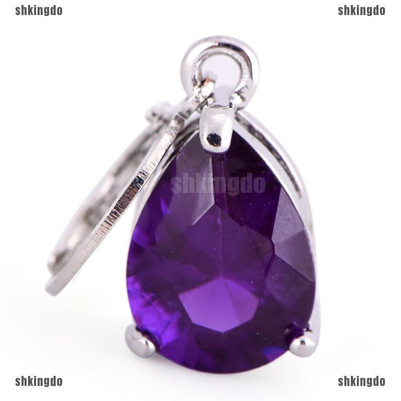 THINH Bông Tai Dạng Vòng Xi Mạ Bạc Đính Đá Sapphire