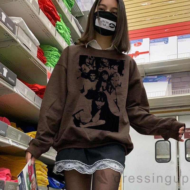 Áo Thun Tay Dài Cổ Tròn In Hình Chân Dung