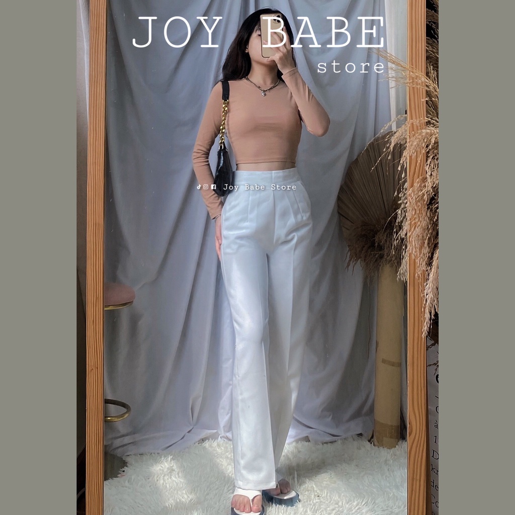 Áo croptop tay dài Basic JOY BABE❤️ thun nhập cao cấp tôn dáng co giãn 4 chiều áo kiểu nữ trắng đen trơn crop CROD 1 -2E