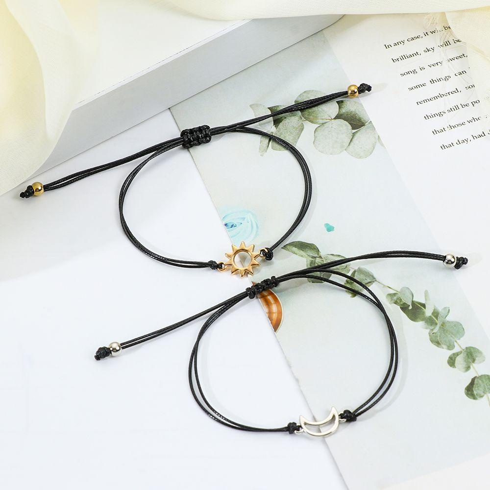 1 Vòng Tay Bện Dây Đen Mặt Trăng / Mặt Trời / Mặt Trời Sáng Tạo