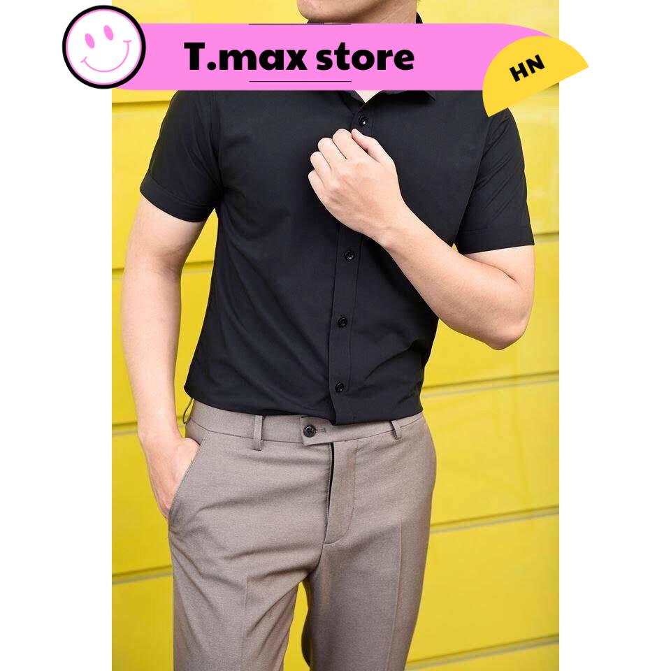 Áo Sơ Mi Nam Tay Ngắn Trắng Đen chất đẹp, sơ mi nam cộc tay body Hàn Quốc