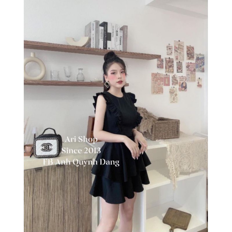 Set áo viền bèo + chân váy xòe tầng