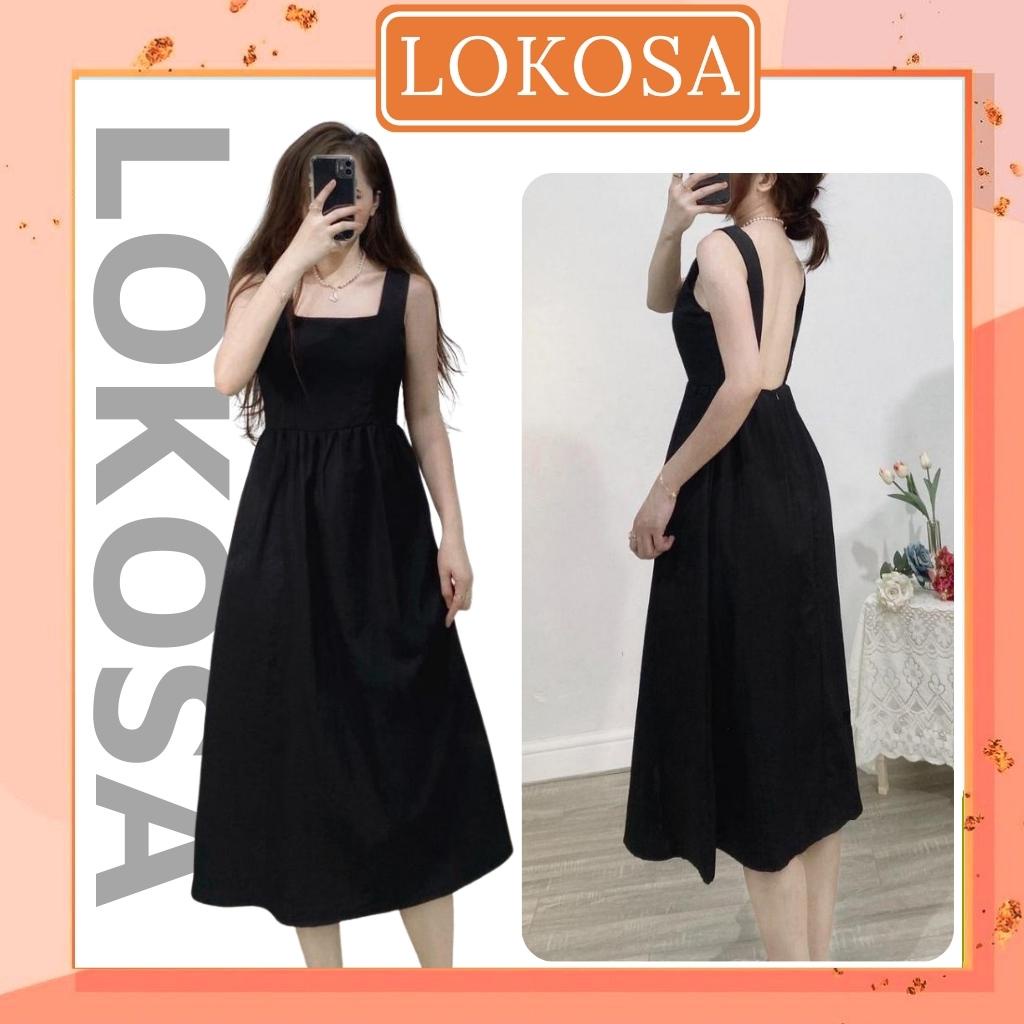 Đầm Công Sở LOKOSA Váy Dự tiệc đi chơi Thiết Kế Dáng Xòe Dài Hai Dây Hở Lưng Đẹp Màu Đen VD090 | BigBuy360 - bigbuy360.vn