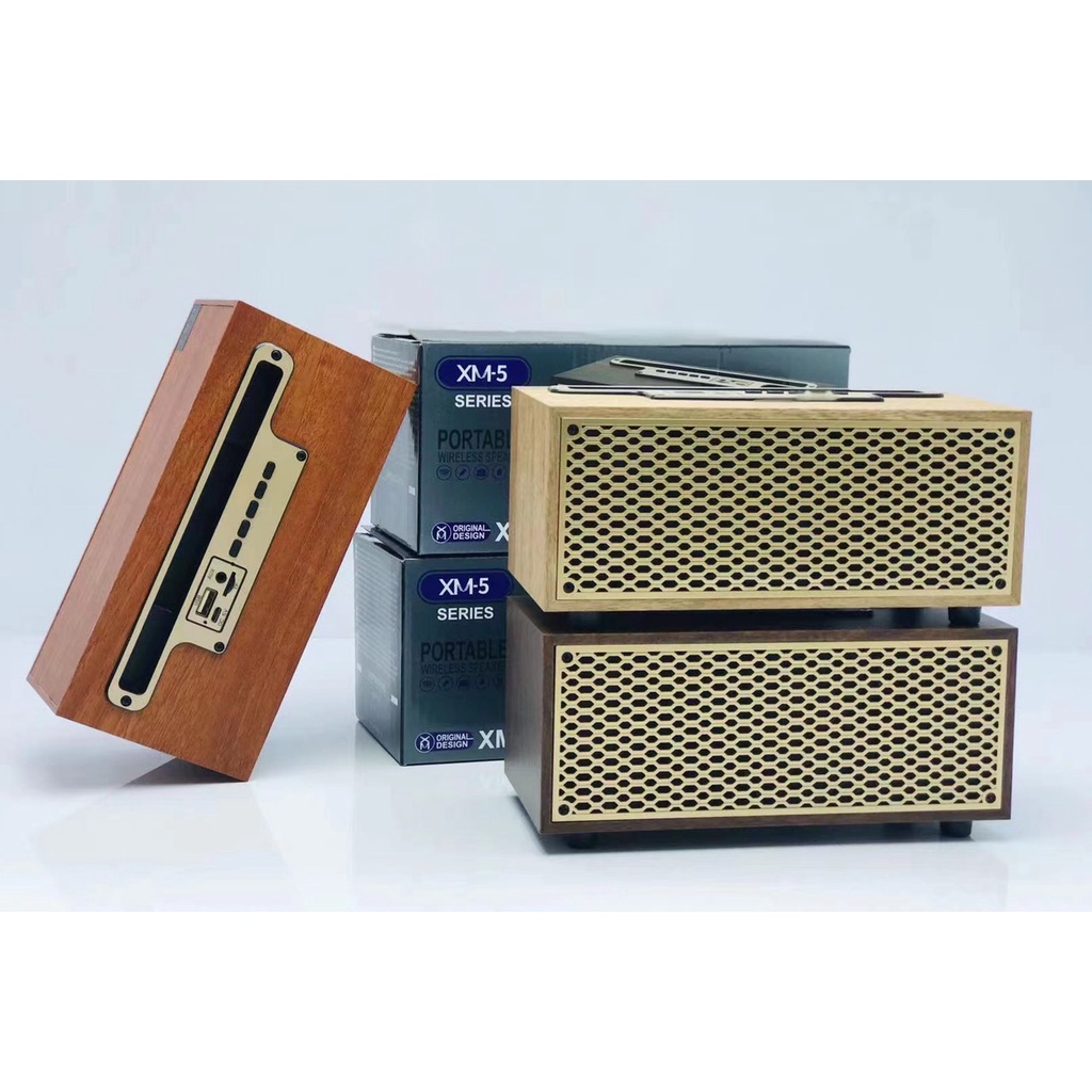 Loa Bluetooth XM-5H Vỏ Gỗ, Tặng Kèm Jack AUX 3.5,Công Suất 8W, Bass Trầm Ấm, Có Khe Giá Đỡ Điện Thoại Và Khe Cắm Thẻ Nhớ