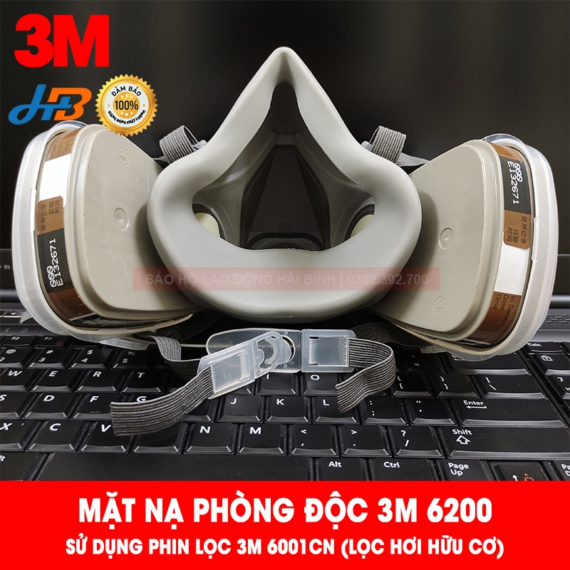 [CHÍNH HÃNG] Mặt nạ phòng chống độc bụi 3M 6200 - Mặt nạ phun sơn, phun thuốc trừ sâu, hóa chất (sử dụng phin 6001CN)