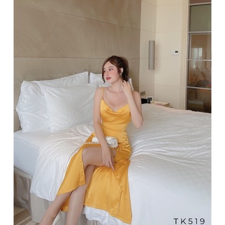  [BBSTORE'S] Đầm Hai Dây Xẻ Tà Phi Lụa -TK519