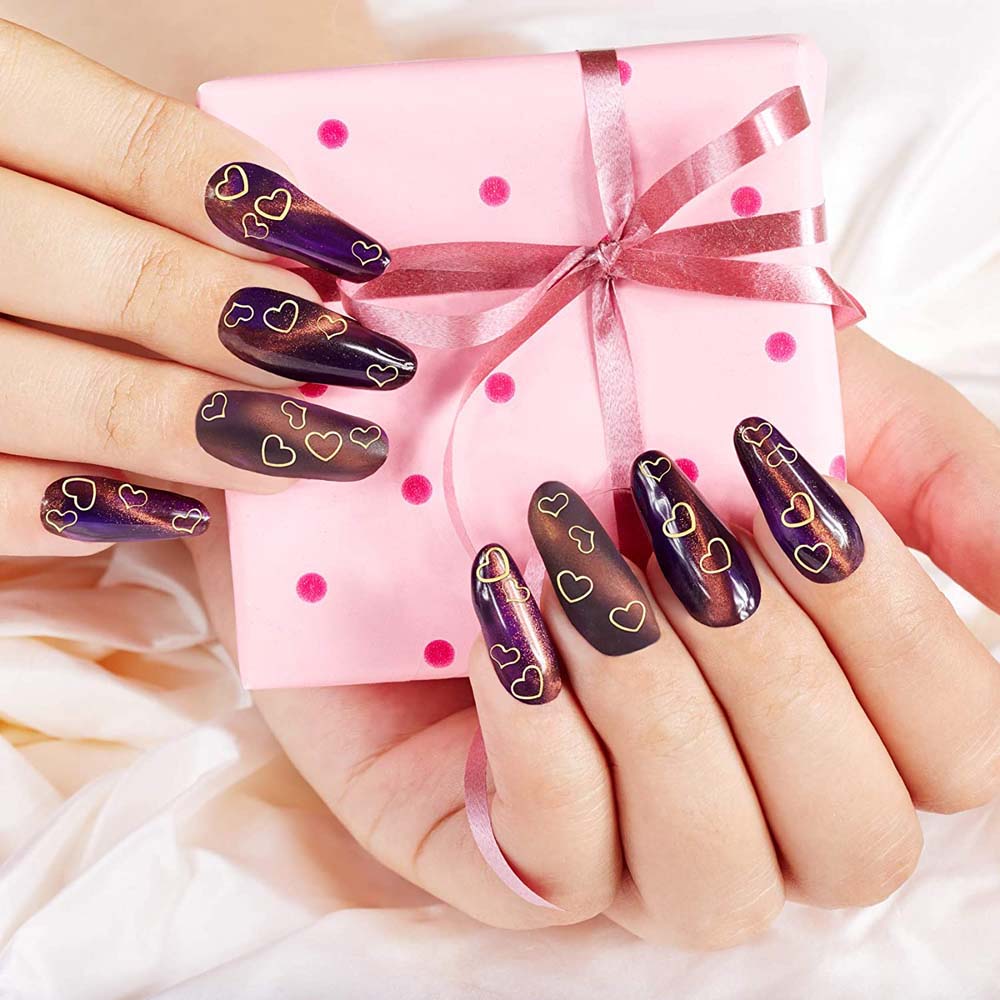 [Hàng mới về] Miếng phụ kiện bằng kim loại hình trái tim rỗng 3D trang trí móng tay thủ công