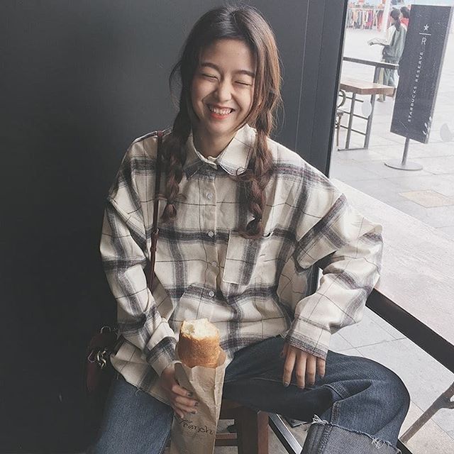 Hàng Sẵn_ Áo  sơ mi sọc caro dài tay phong cách hàn ulzzang