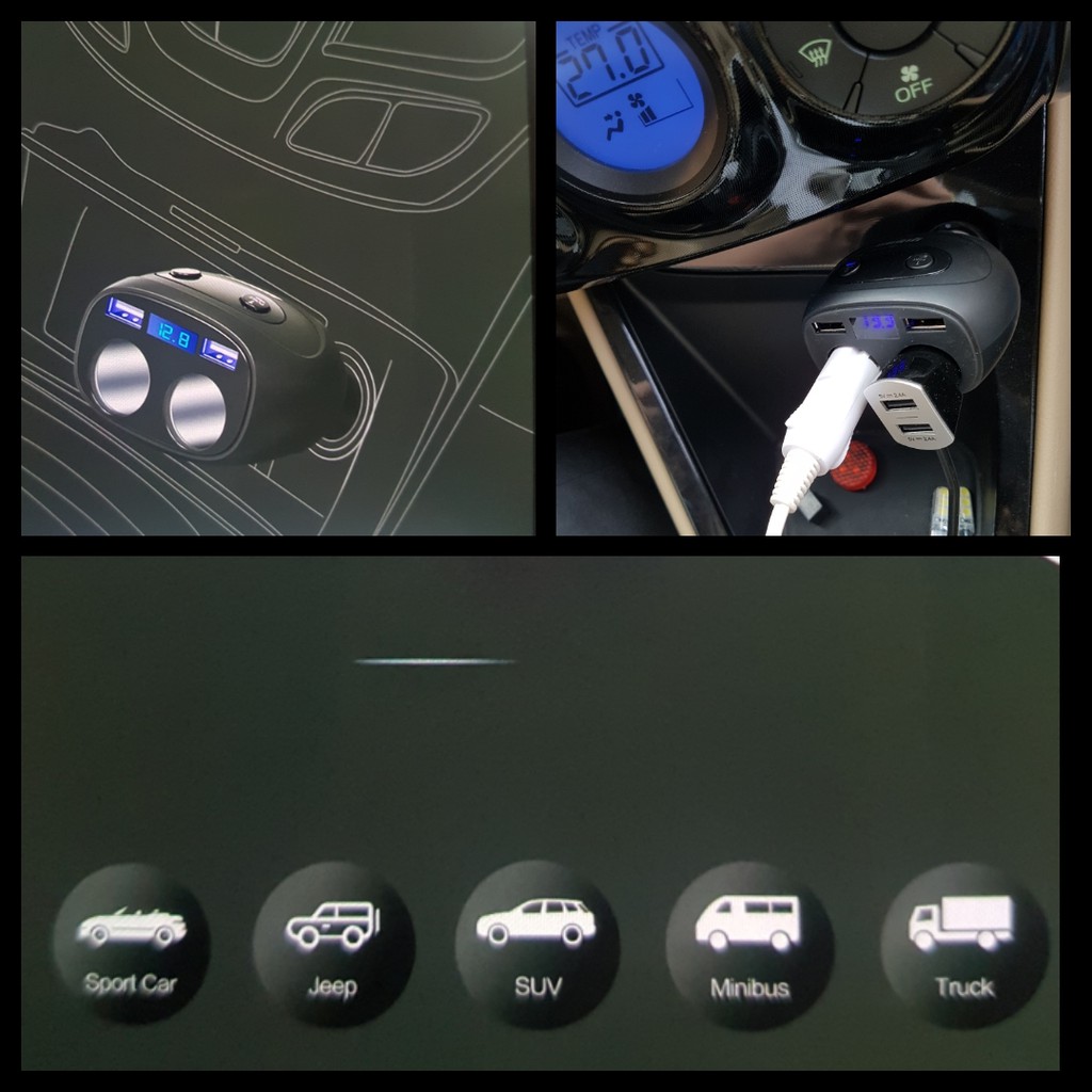 Tẩu xạc xe Ôtô 80W dải rộng 12-24V có 2 cắm Tẩu + 2 cắm USB có đèn báo Vôn