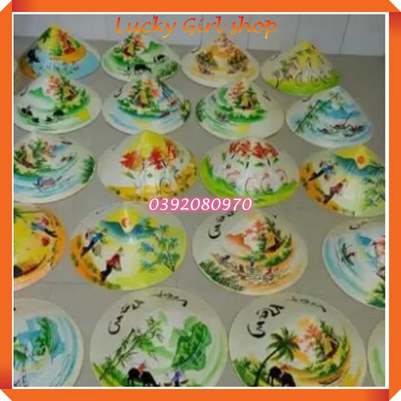 Sét 5c Nón Lá Vẽ Tay Phong Cảnh Việt Nam Đủ Size D25cm-D34cm-D40cm - Lucky Girl shop
