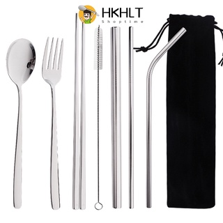 Bộ Muỗng Nĩa Đũa Bằng Thép Không Gỉ 304 8 Trong 1 Kèm Túi Đựng Tiện Dụng