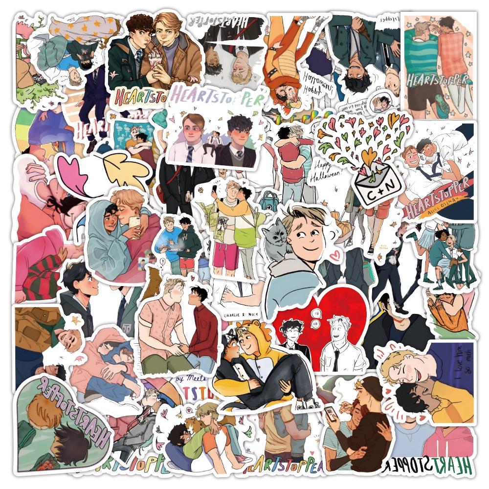 Set 50 Sticker Dán Trang Trí Điện Thoại Laptop Họa Tiết Anime Heartstopper Genderless Love Boy