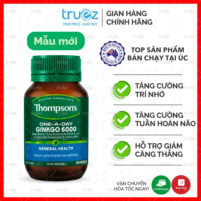 Bổ não tăng cường trí nhớ [Úc] Ginkgo Biloba 6000mg Thompson's [Chính hãng]