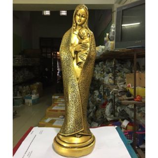 Tượng đá thờ cúng đức mẹ quàng khăn mạ đồng