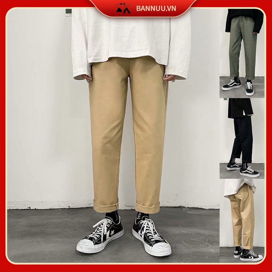 đơn sắc Thời trang quần tây nam và nữ rộng rãi giản dị phong cách Hàn Quốc unisex Hợp thời trang Quần ống suông đơn sắc