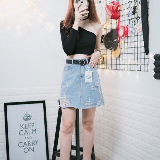 Chân váy jean rách chữ A