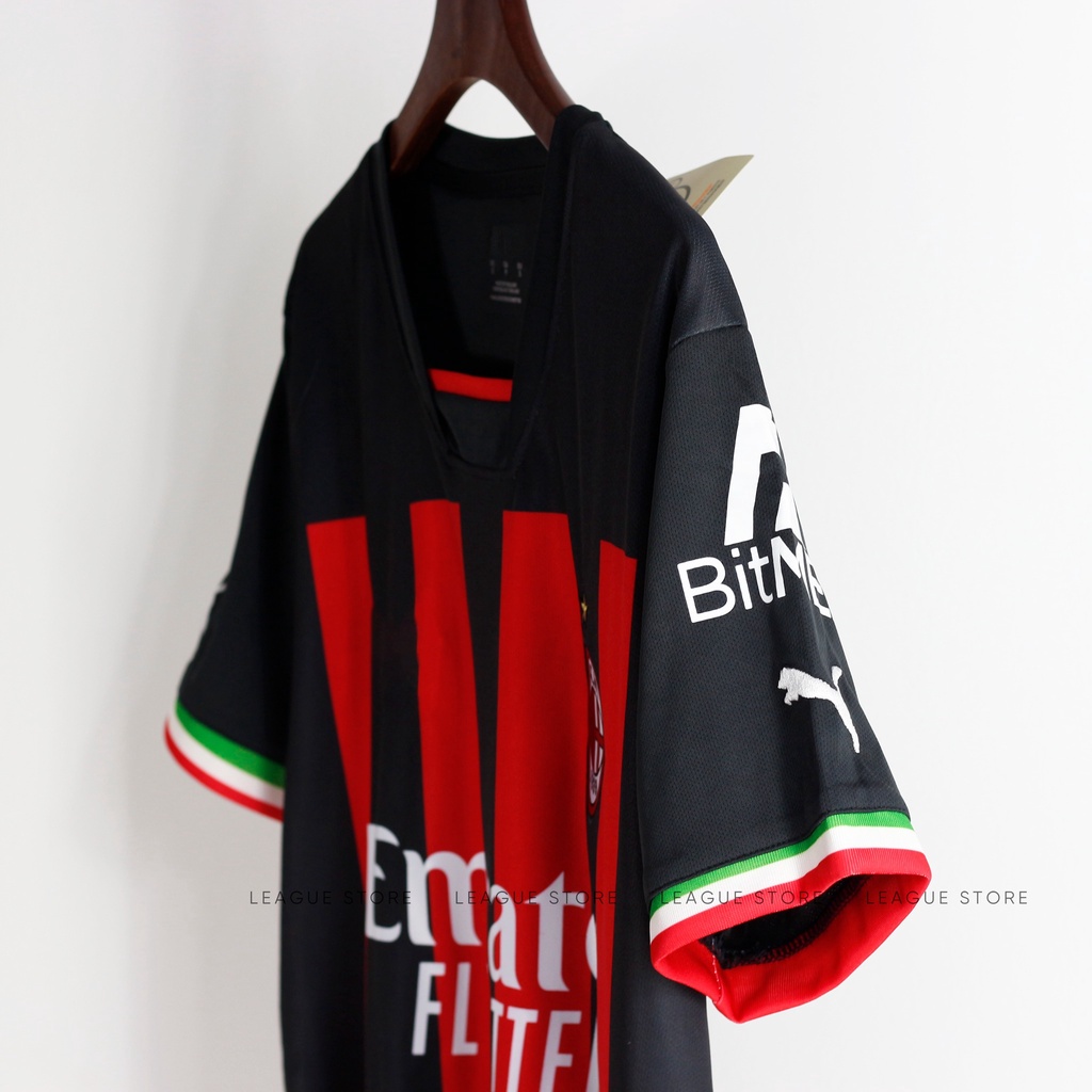 Áo Ac Milan Leaguestore - bộ quần áo đá bóng ac milan màu đen 22/23 set thể thao nam tay ngắn form âu
