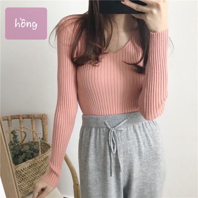 BÁN SỈ ÁO LEN TĂM ĐÚC CỔ TIM 6 MÀU