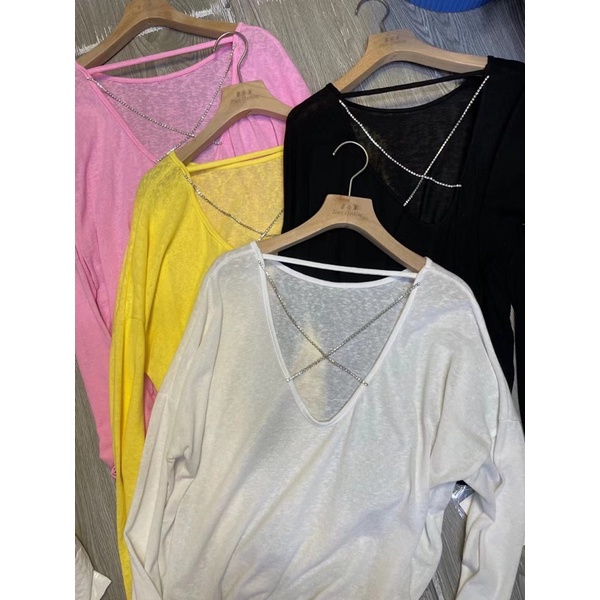 áo phông giấy mỏng dáng oversize kiểu dây đá chéo hở lưng sexy (8802#)